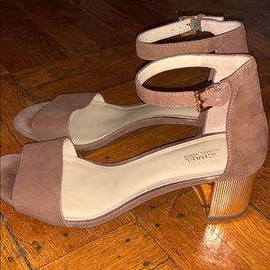 MK Suede Gold Block Heel Shoes